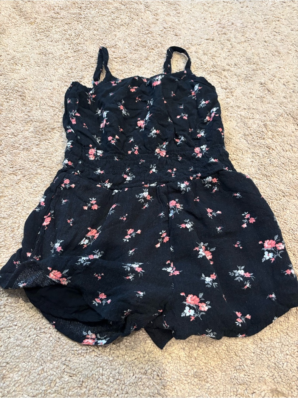 abercrombie kids Black Floral Romper with Pink & White Flowers